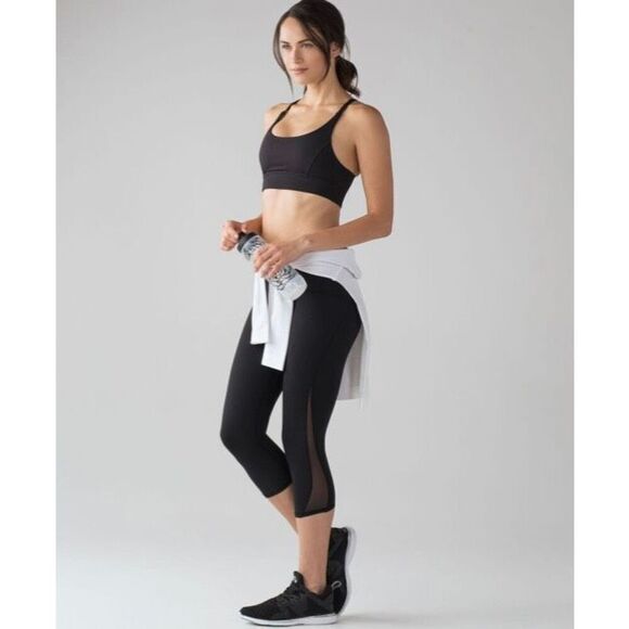 Lululemon Train Times Crop 17" Black Mesh Workout High Rise Leggings size 4 - Picture 1 of 6